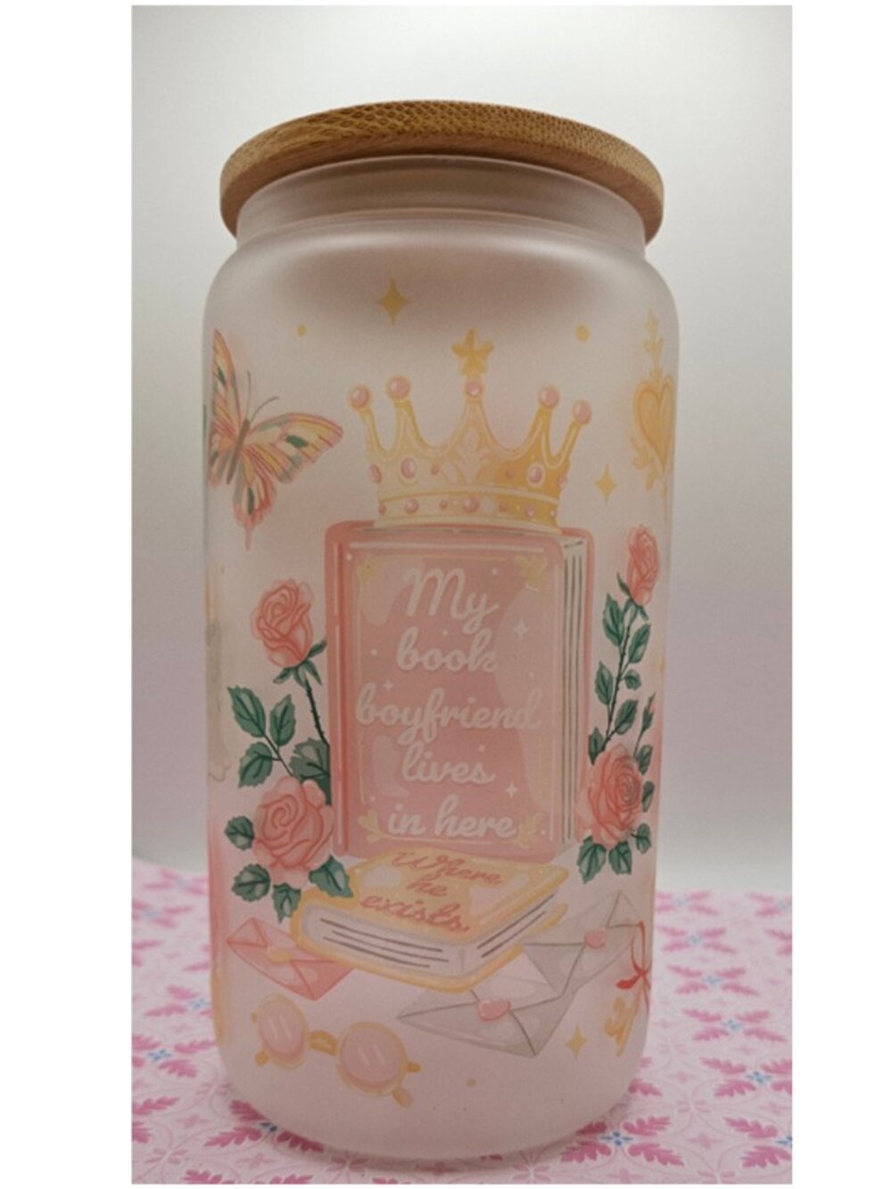 My Book Boyfriend Lives in Here | Romantasy Aesthetic Glass Can Cup